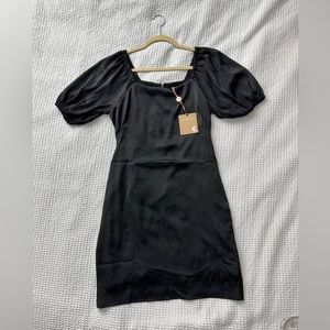 JohnnyBecca black satin puff sleeve dress
